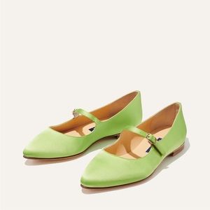 NIB Margaux x Micaela, Celadon Satin Maryjane flats, 37.5//7.5